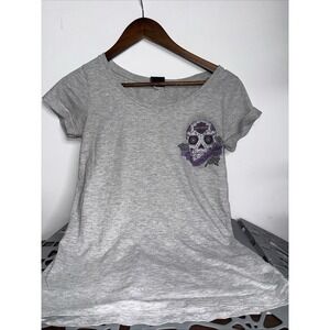 Harley Davidson Myrtle Beach Womens Medium Gray & Purple Skull T-Shirt